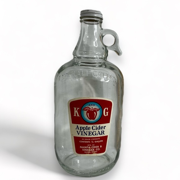 Vintage Half Gallon Apple Cider Vinegar Glass Jug with Finger Handle and Label - Picture 1 of 8
